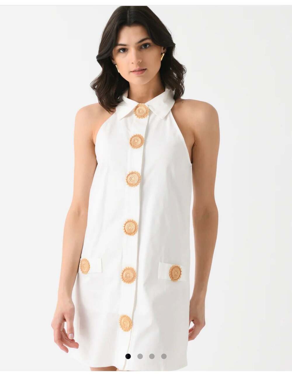 My Beachy Side White Halter Mini Dress with Crochet Buttons Size S